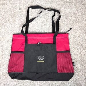 Wells Fargo‎ Gemline Tote Bag Red Black Zippered Top Mesh Pockets Promotional